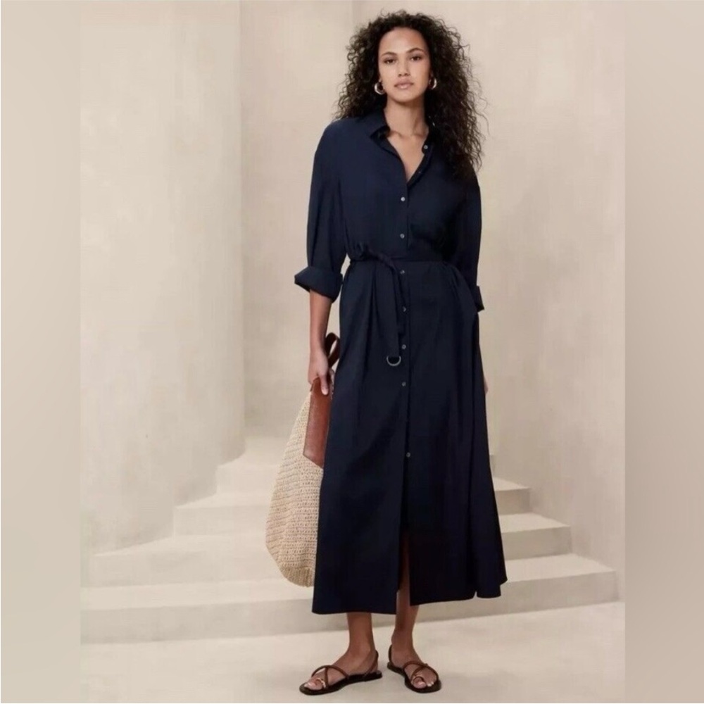 NWT! BANANA REPUBLIC NAVY Alani Oversized Poplin Maxi Shirt Dress - XS/S 🪈